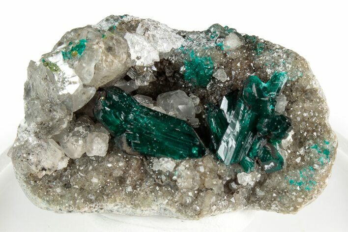 Gemmy Dioptase Crystals with Quartz and Calcite - Congo #346102